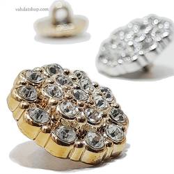 دکمه 2 سایز پایه دار طلایی نقره ای نگین دار طرح 4