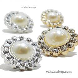 دکمه 2 سایز پایه دار طلایی  نقره ای مرواریدی طرح 1