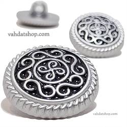 دکمه 2 سایز پایه دار نقره ای مشکی طرح 3