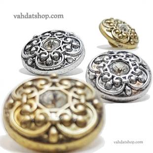 دکمه 2 سایز پایه دار طلایی نقره ای نگین دار طرح 3