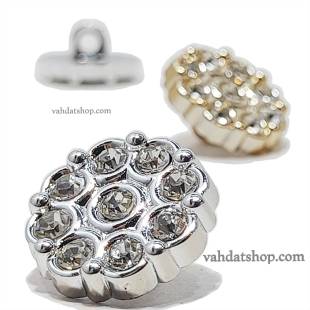 دکمه 2 سایز پایه دار طلایی نقره ای نگین دار طرح 5