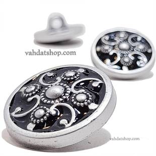 دکمه 2 سایز پایه دار نقره ای مشکی طرح 1