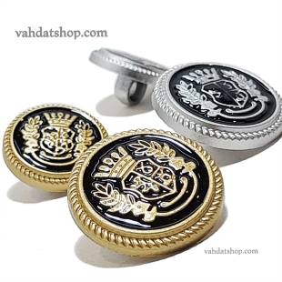 دکمه 2 سایز پایه دار تاجی طلایی نقره ای طرح 1